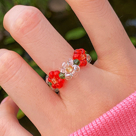 Glass Beaded Stretch Finger Rings for Women FS-WG76F8F-03-1