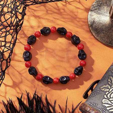 Synthetic Turquoise Beaded Stretch Bracelets BJEW-JB12093-03-1