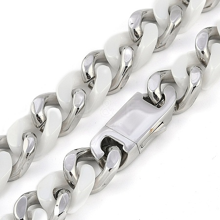 304 Stainless Steel & Ceramics Cuban Link Chain Necklaces for Women NJEW-B116-08P-01-1