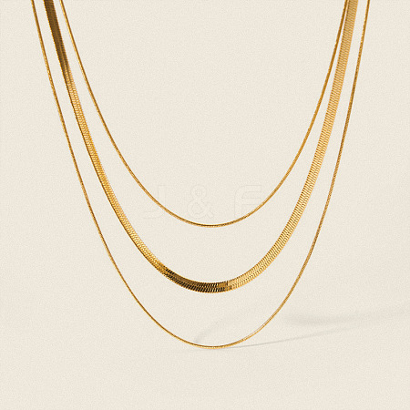 Fashion 304 Stainless Steel 3 Layered Snake Chain Necklaces for Women GS2900-1-1