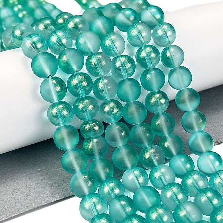 Frosted Transparent Glass Bead Strands GLAA-P065-10mm-08-1