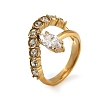 304 Stainless Steel Micro Pave Cubic Zirconia Cuff Open Rings for Women SA-CBAABBA-09C-G-2