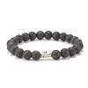 Natural Lava Rock Stretch Bracelet with Alloy Cross BJEW-JB08192-04-1