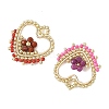 Natural Ruby & Dyed Magnesite & Red Jasper Faceted Round Beaded Copper Wire Wrapped Pendants PALLOY-MZ01400-2