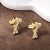 Brass Micro Pave Clear Cubic Zirconia Heart Stud Earrings EJEW-F400-28C-G-3