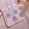 Bowknot & Ring Alloy Clear Cubic Zirconia Pendant Necklace & Stud Earring & Cuff Ring Sets FS-WG09EB0-01-4