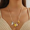 Summer Beach Porcelain Fish & Natural Cowrie Shell Pendant Cotton Cord Adjustable Necklaces FS-WG63638-03-3