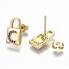 Brass Micro Pave Cubic Zirconia Padlock Stud Earrings EJEW-N011-27-NF-3