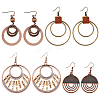 ANATTASOUL 4 Pairs 4 Styles Alloy & Iron & Wood Dangle Earrings with Iron Pins EJEW-AN0004-58-1