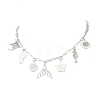 Alloy & Natural White Shell Pendant Brass Paperclip Chain Necklaces for Women NJEW-JN05406-02-2