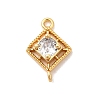 Brass Pave Clear Cubic Zirconia Rhombus Connector Charms KK-P340-43G-1