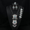 Flat Round Alloy with Resin Pendant Necklace & Stud Dangle Earring & Link Bracelet & Ring FS-WGB1F06-14-1