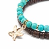 Natural Coconut & Synthetic Turquoise(Dyed) Beads Stretch Bracelets Set BJEW-JB07168-11
