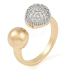 Round Brass Micro Pave Clear Cubic Zirconia Open Cuff Ring for Women RJEW-Q819-11G-1