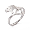 Non-Tarnish 201 Stainless Steel Elephant with Heart Adjustable Ring for Women RJEW-K238-07P-3