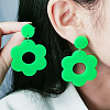 Flower with Flat Round Opaque Acrylic Dangle Stud Earrings FS-WG69462-06-1