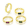 Rectangle Brass Micro Pave Cubic Zirconia Cuff Rings for Women RJEW-S399-09G-4