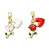 2Pcs 2 Colors Valentine's Day Rose Heart Alloy Enamel Pendant Decoration HJEW-JM02804-1