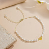 Bohemian Imitation Pearl Bead Braided Bead Bracelets for Women. with Non-magnetic Hematite Heart Charm RI6613-2