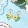304 Stainless Steel Glass Seed Beads Leaf Hoop Earring & Stud Earring Sets EJEW-MZ00536-4