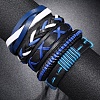 5Pcs 5 Style Adjustable Braided Imitation Leather Cord Bracelet Sets with Waxed Cord for Men BJEW-F458-01-7