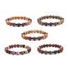 Natural Polychrome Jasper/Picasso Stone/Picasso Jasper & Wood Beaded Stretch Bracelet BJEW-JB08534-01-1