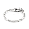 304 Stainless Steel Twist Rope Wrap Open Cuff Bangle with Cone Beaded for Women BJEW-G666-01AS-3