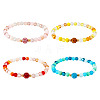4Pcs 4 Style Glass Faceted Round Beaded Stretch Bracelets Set BJEW-TA0001-16-1