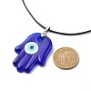 Blue Lampwork Evil Eye Pendant Necklace with Waxed Cord for Women NJEW-JN03955-02-5