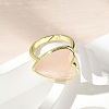Heart Brass Natural Rose Quartz Finger Rings X-RJEW-D304-01G-B-5