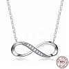 8-Shaped Rhodium Plated 925 Sterling Silver Cubic Zirconia Pendant Necklaces for Women NJEW-BB72241-1