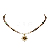 304 Stainless Steel Natural Tiger Eye Sun Pendant Round Natural African Turquoise(Jasper) & Faceted Mookaite & Shell Beaded Necklaces for Women NJEW-JN06091-2