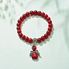 Synthetic Turquoise(Dyed) Beaded Stretch Bracelet with Skull Charm BJEW-JB08286-04-2