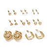 Ring & Triangle & Round & Heart Crystal Rhinestone Stud Earrings Set EJEW-D277-05G-1
