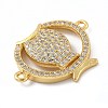 Rack Plating Brass Micro Pave Clear Cubic Zirconia Fish Connector Charms kk-A234-46G-2