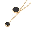 Black Synthetic Shell Flat Round Pendant Lariat Necklace NJEW-A004-18G-1