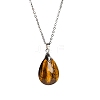 Natural Tiger Eye Teardrop Pendant Necklaces PW-WG17918-05-2