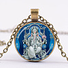 Ganesha Glass Pendant Necklace with Alloy Cable Chains PW-WG15323-02-1