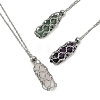 3Pcs 3 Styles Natural Rose Quartz & Green Aventurine & Amethyst Macrame Pouch Faceted Bullet Pendant Necklaces NJEW-JN05090-1