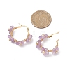Flower Brass & Natural Amethyst Hoop Earrings EJEW-TA00781-02-3