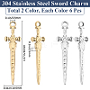 12Pcs 2 Colors 304 Stainless Steel Pendants STAS-BBC0005-57-2