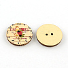 Flat Round 2-Hole Printed Wooden Buttons BUTT-R032-089-2
