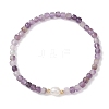 Natural Amethyst Cube Beads Stretch Bracelets for Women BJEW-JB13179-01-2
