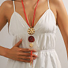 Alloy & Resin Flat Round Pendant Multi Layered Waxed Cord Y Necklaces for Women FS-WGE6F2E-01-1