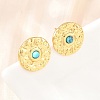 304 Stainless Steel Synthetic Turquoise Center Textured Round Stud Earrings for Women SA-CBAB549-03G-2