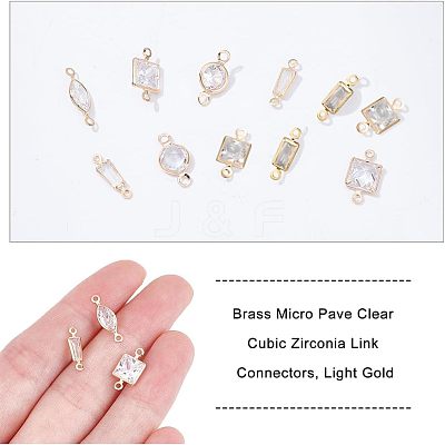 60Pcs 6 Style Brass Micro Pave Clear Cubic Zirconia Link Connectors ZIRC-NB0001-86-1