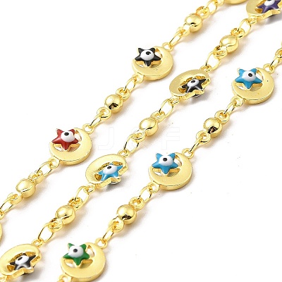 Handmade Eco-friendly Brass Enamel Moon & Star with Evil Eye Link Chain CHC-I045-20G-1