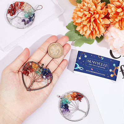 6Pcs 3 Styles 7 Chakra Tree of Life Gemstone Big Pendants G-SC0002-36-1