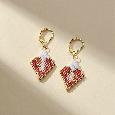 Glass Seed Braided Rhombus with Heart Dangle Leverback Earrings EJEW-MZ00030-02-1