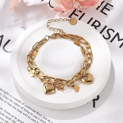 304 Stainless Steel Multi-Strand Charm Bracelets BJEW-C089-02G-1